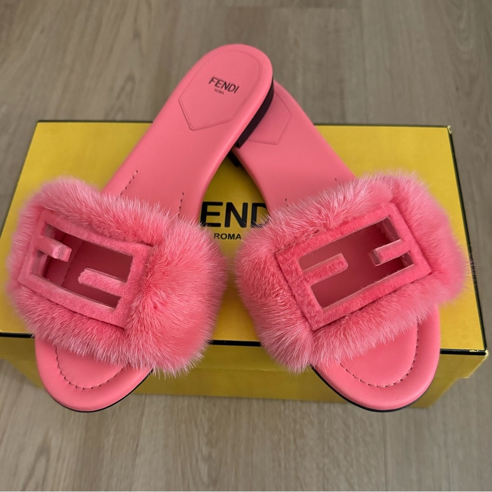 Fendi Baguette Mink Slides